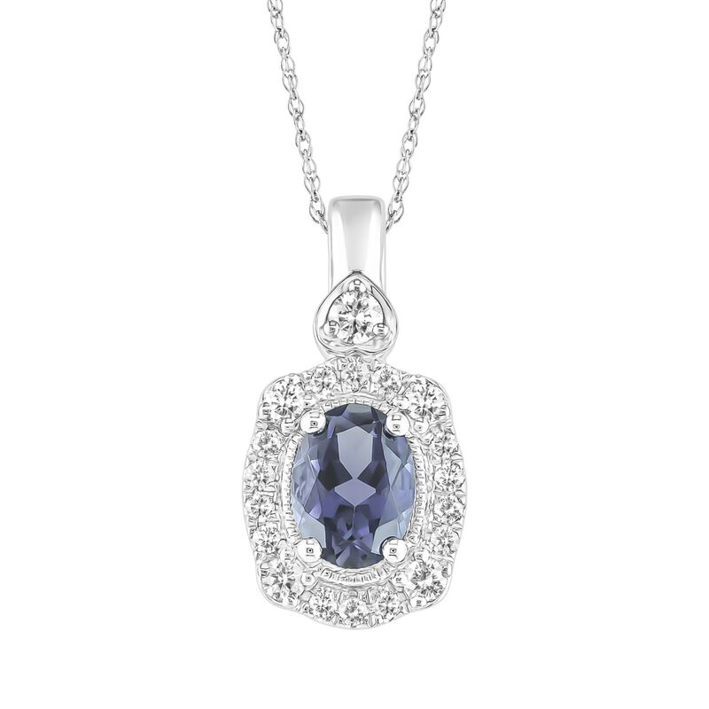 Iolite & Diamond Oval Pendant in 10k White Gold image number null