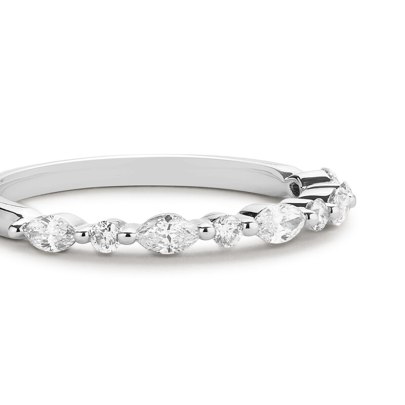 Marquise and Round Diamond 3/8ctw. Horizontal Shared Prong Anniversary Band in 14k White Gold image number null