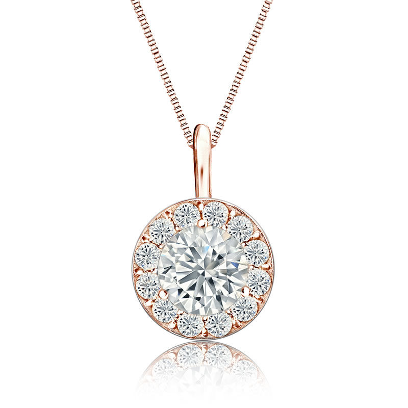 White Diamond Halo &#190;ct. Pendant in 14k Rose Gold image number null