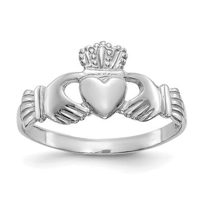Ladies' Polished Claddagh Ring in 14k White Gold