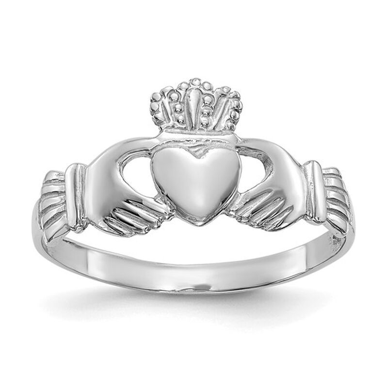 Ladies' Polished Claddagh Ring in 14k White Gold image number null