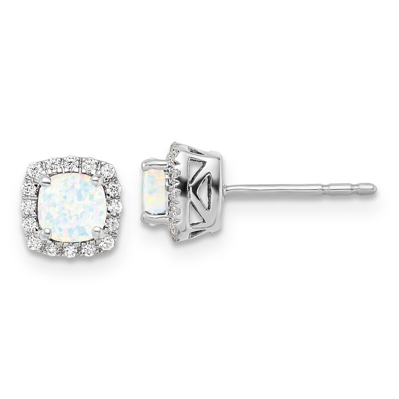 Cushion-Cut Created Opal & Diamond Halo Stud Earrings in Sterling Silver image number null