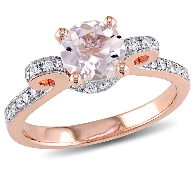 Round Morganite Bow-Design Diamond Engagement Ring in 14k Rose Gold image number null