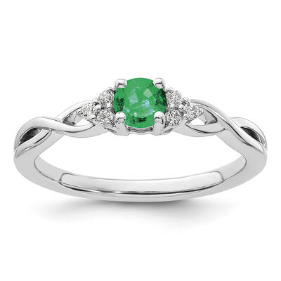 Emerald & Diamond Promise Ring in 10k White Gold