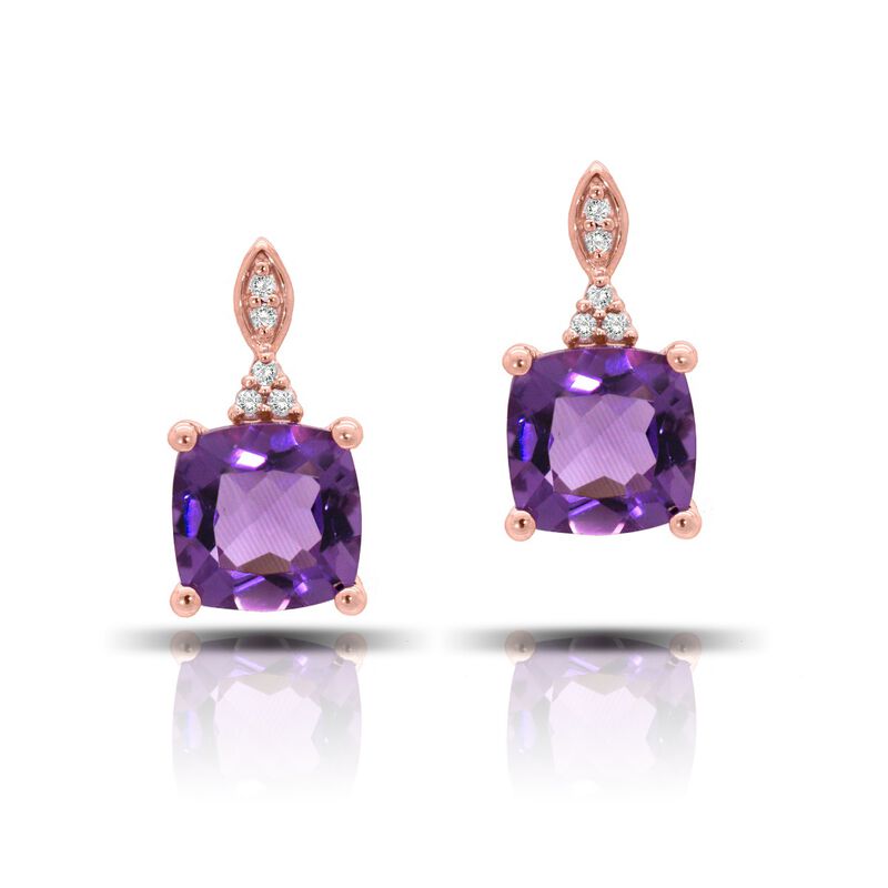 Cushion-Cut Amethyst & Diamond Earrings in 10k Rose Gold image number null