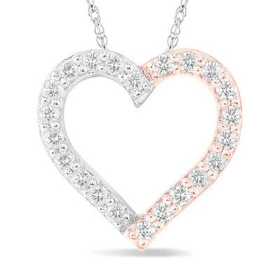 Diamond Classic Open Heart Pendant in 10k White & Rose Gold