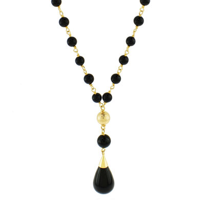 Black Onyx Lariat Fashion Necklace in 14k Yellow Gold
