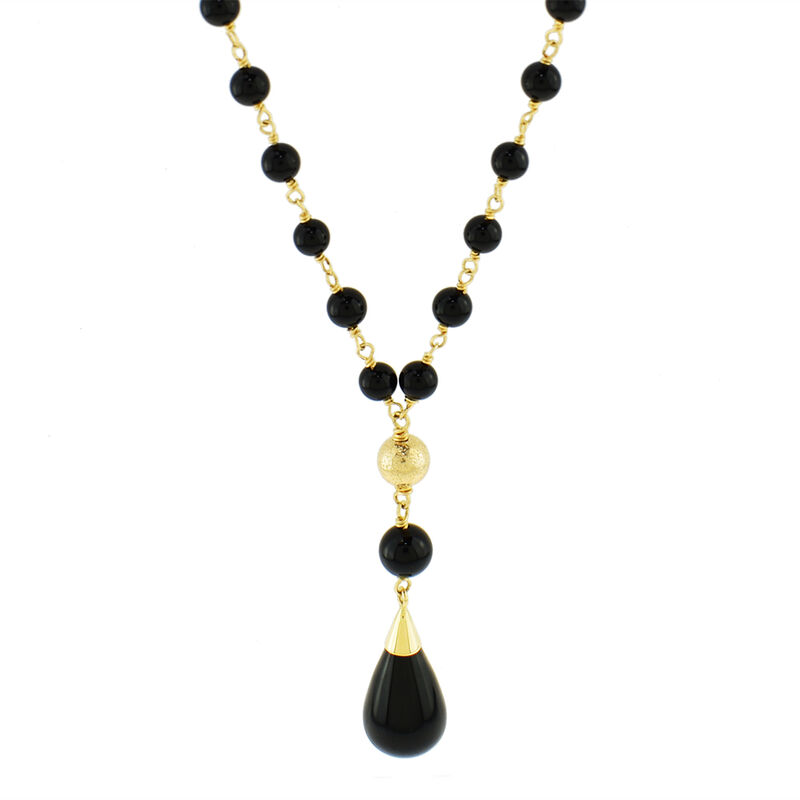 Black Onyx Lariat Fashion Necklace in 14k Yellow Gold image number null