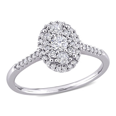Brilliant-Cut 1/2ctw Composite Oval Shape Halo Engagement Ring in 10k White Gold