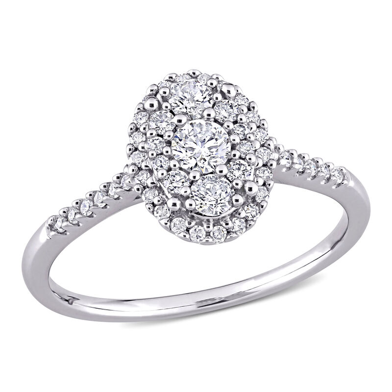 Brilliant-Cut 1/2ctw Composite Oval Shape Halo Engagement Ring in 10k White Gold image number null