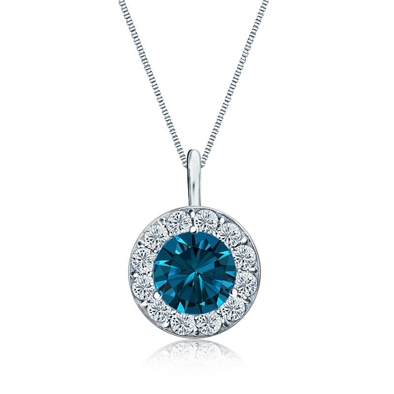 Blue & White Diamond Halo 2ct. Pendant in 14k White Gold image number null