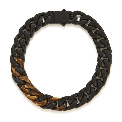 Men's 8.5" Curb Link Bracelet in Black Matte IP Tiger Eye Stainless Steel