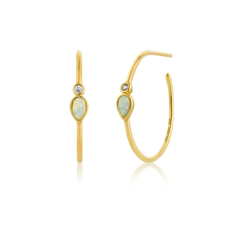Opal Raindrop Hoops in Sterling Silver/Gold Plated image number null