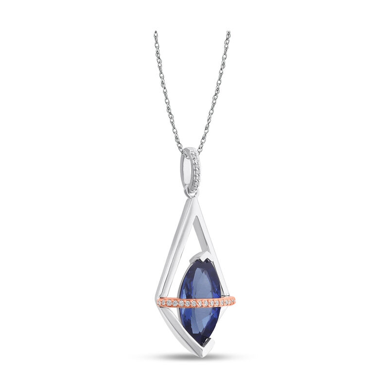 Oval Created Sapphire & Diamond Drop Pendant in Rose Gold Plated Sterling Silver image number null