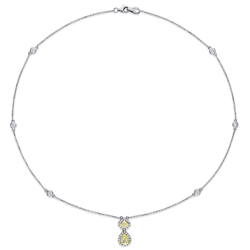 Pear & Princess-Cut Yellow 2ctw. Diamond Halo Necklace in 14k White Gold image number null