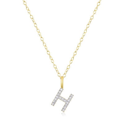 Lab Grown Diamond Letter H Initial Pendant Necklace in 14k Yellow Gold Plated Sterling Silver