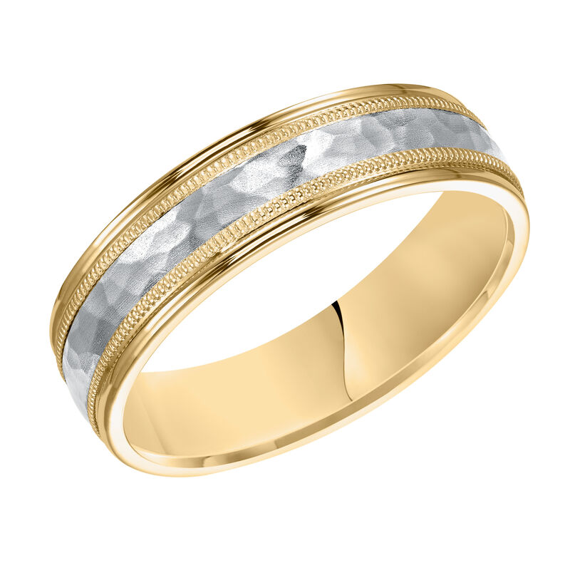 Men's Brushed Hammered Finish Wedding Band in Two-Tone Gold image number null