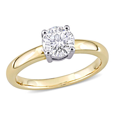 Created Moissanite Solitaire Engagement Ring in 14k White & Yellow Gold