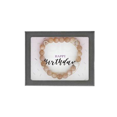 "Happy Birthday" Peach Moonstone Bracelet in Sterling Silver