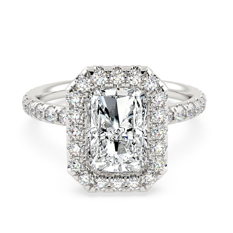 Radiant-Cut Lab Grown 3ctw. Diamond Seamless Halo Engagement Ring in 14k White Gold image number null