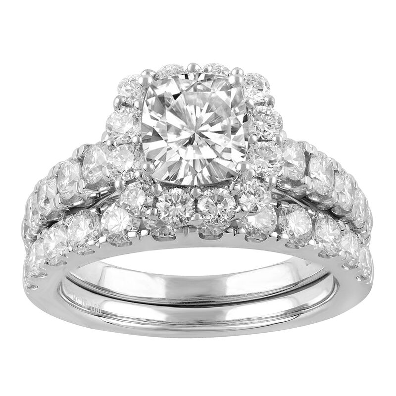 Scarlett. Lab Grown Cushion-Cut 3ctw. Halo Bridal Set in 14k White Gold image number null