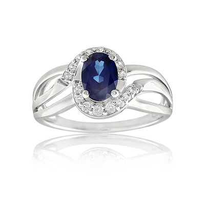 Created Sapphire Oval Ring in Sterling Silver