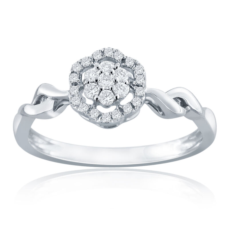 Floral Halo Diamond Promise Ring in 10k White Gold image number null