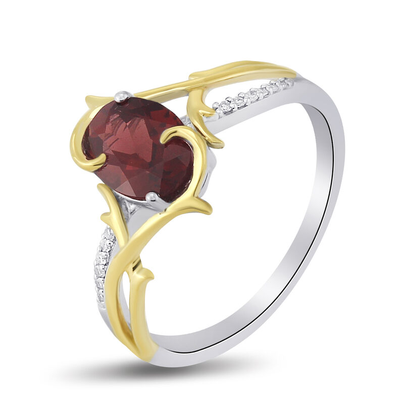 Oval-Cut Garnet Diamond Design Ring in 10k Yellow Gold and Sterling Silver image number null