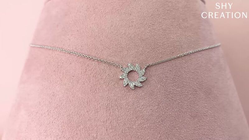 Shy Creation 0.13ctw. Diamond Flower Necklace in 14k White Gold SC55008990 image number null