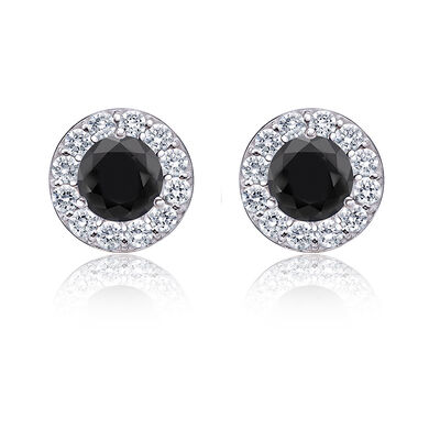 Black Diamond 1 1/2ct. t.w. Halo Stud Earrings in 14k White Gold