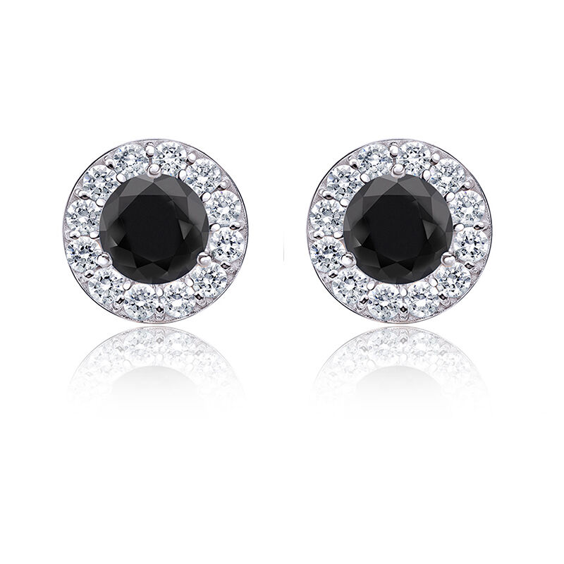 Black Diamond 1 1/2ct. t.w. Halo Stud Earrings in 14k White Gold image number null