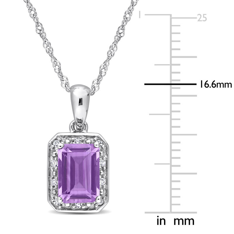 Emerald-Cut Amethyst & Diamond Halo Pendant in 14k White Gold image number null