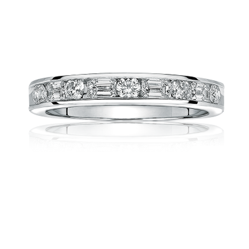Diamond Round & Emerald-Cut Anniversary Band in White Gold image number null