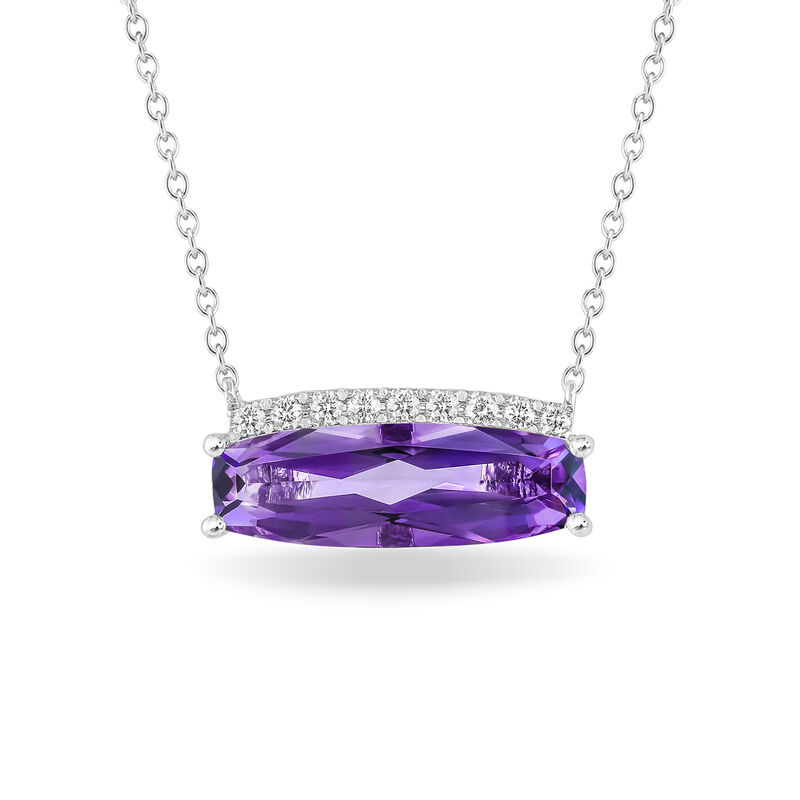 Cushion-Cut Amethyst & Diamond Necklace in 10k White Gold image number null