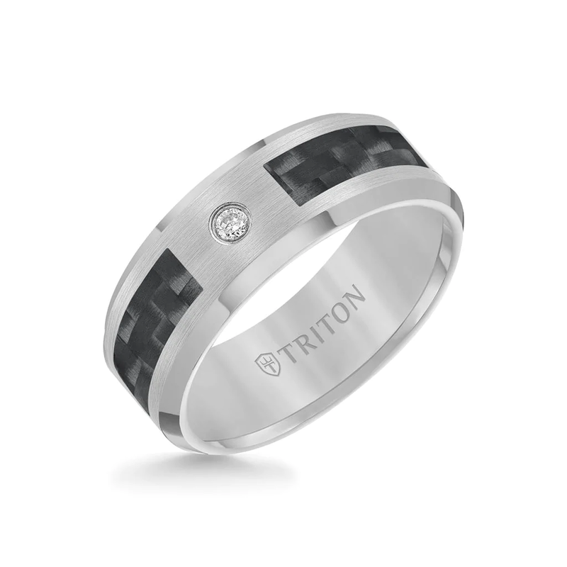Men's Triton Tungsten & Black Carbon Fiber Diamond Ring image number null