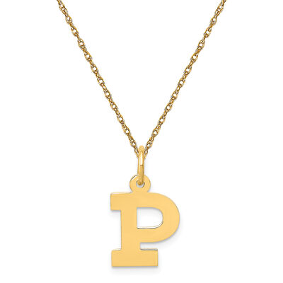 Small Block P Initial Necklace in 14k Yellow Gold