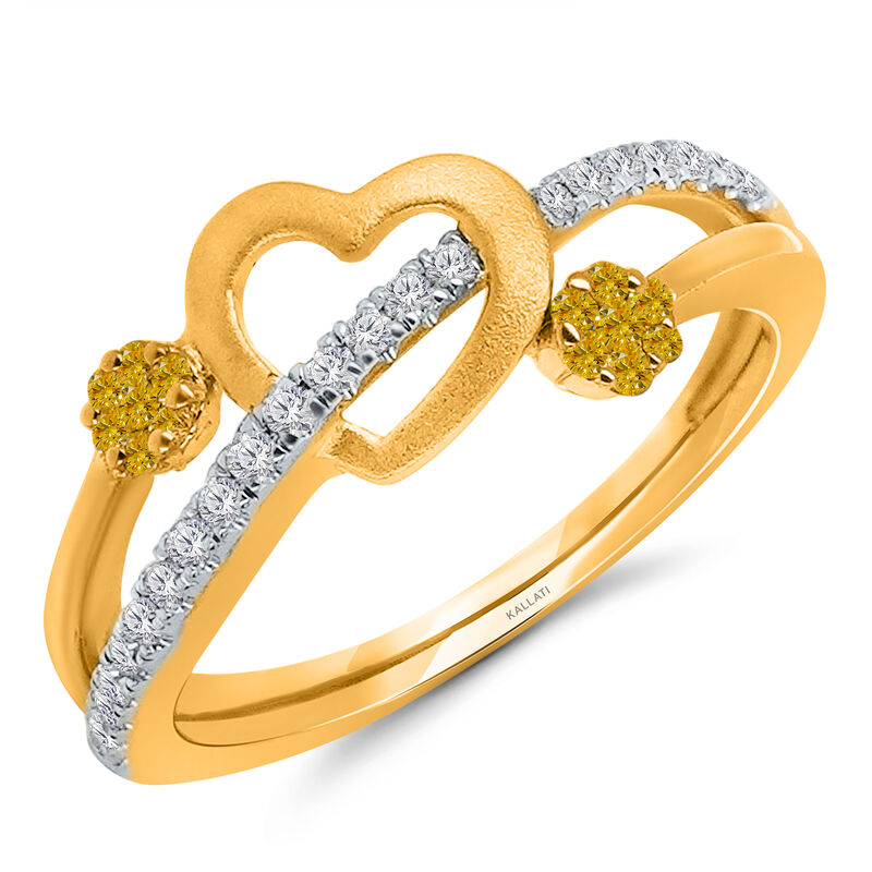 Heart Ring With White & Yellow Diamonds in 14k Yellow Gold image number null