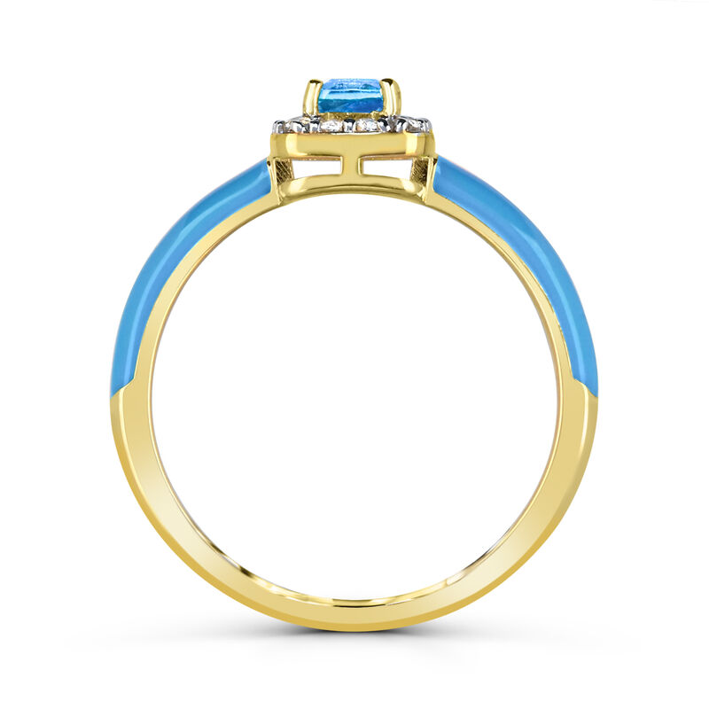 Cushion-Cut Swiss Blue Topaz Halo Enamel Ring in Yellow Gold Plated Sterling Silver image number null