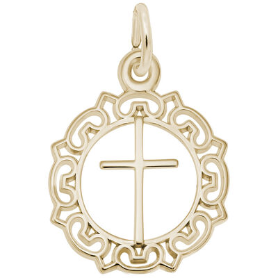 Unique Frame Cross Charm in 14K Yellow Gold