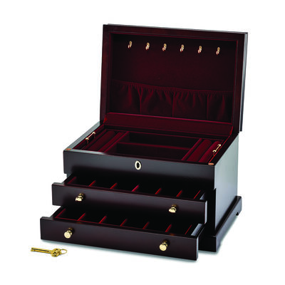 Mahogany Matte Finish Poplar Veneer 2-drawer Jewelry Box