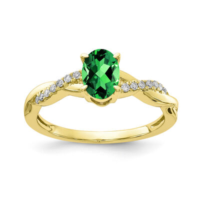 Emerald & Diamond Oval Twist Ring in 10k Yellow Gold