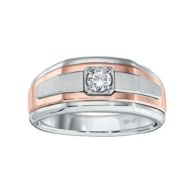 Men's Diamond & 14k Two Tone Gold Wedding Ring