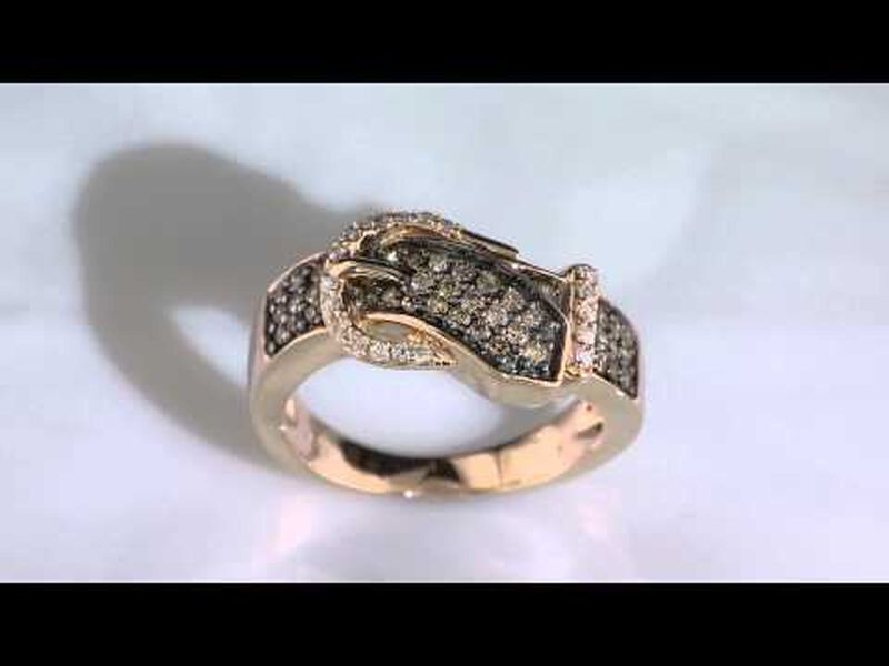 Genuine 1/2ct. Champagne & White Diamond Buckle Ring in 10k Rose Gold image number null