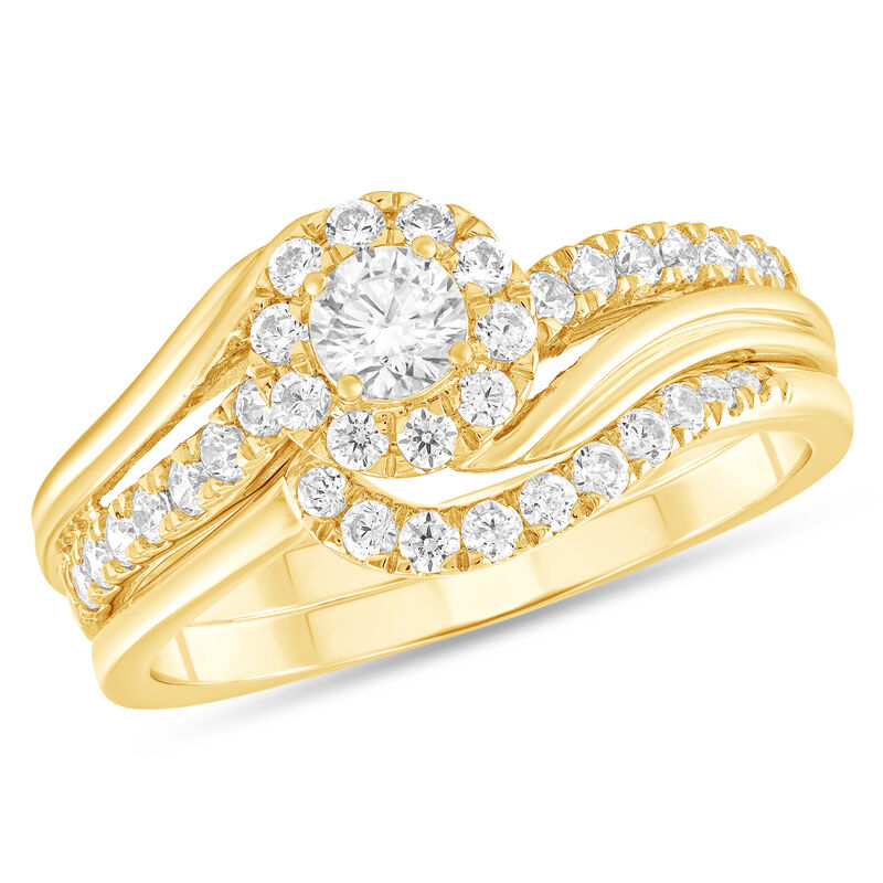 Natural Diamond 5/8ctw. Halo Bypass Bridal Set in 14k Yellow Gold image number null
