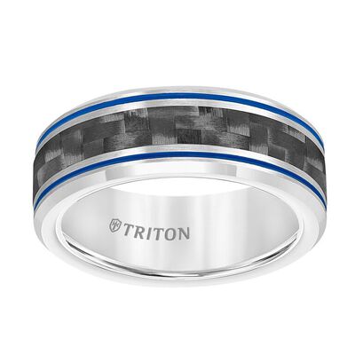 Triton Tungsten Carbide Wedding Band with Blue Stripes