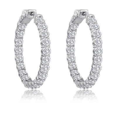 Round 4ctw. Diamond In & Out Hoop Earrings 14k White Gold