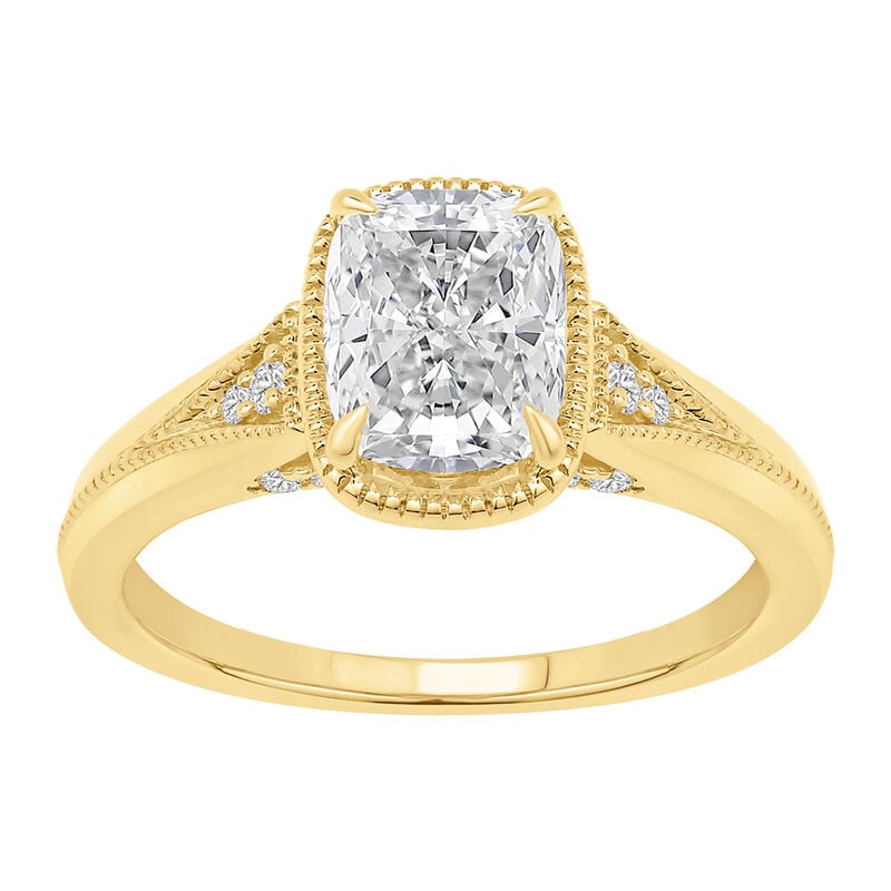 Elongated Cushion Lab Grown Diamond 2 1/5ctw. Beaded Bezel Engagement Ring in 14k Yellow Gold image number null