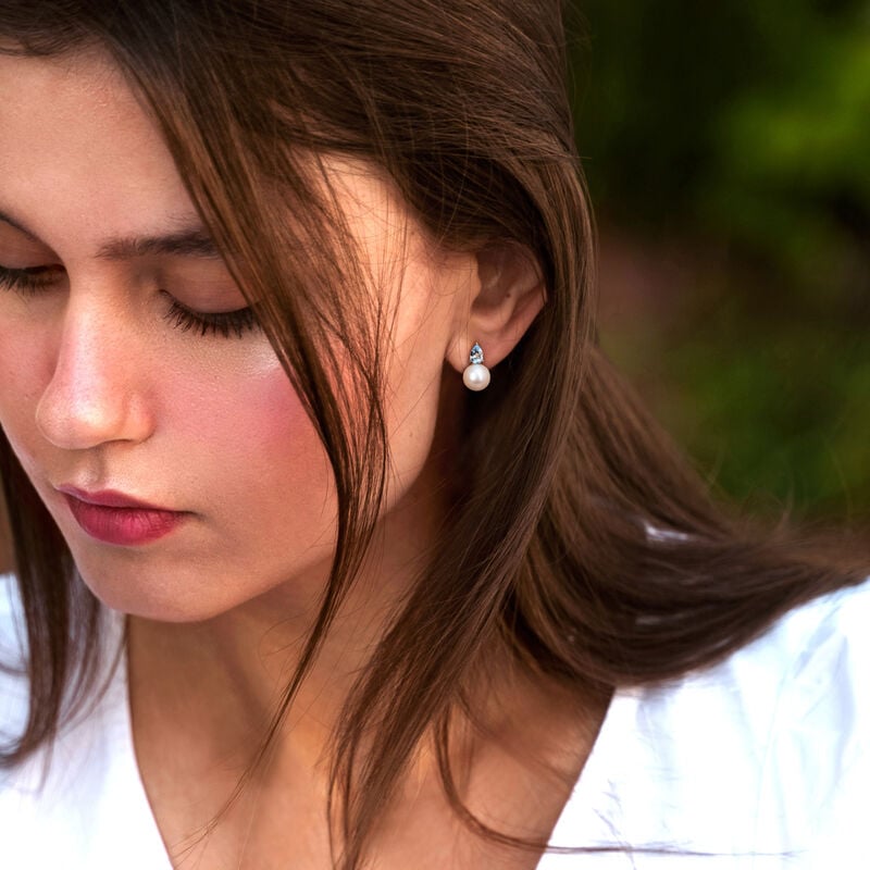 Sky Blue Topaz & Freshwater Cultured Pearl Stud Earrings in Sterling Silver image number null