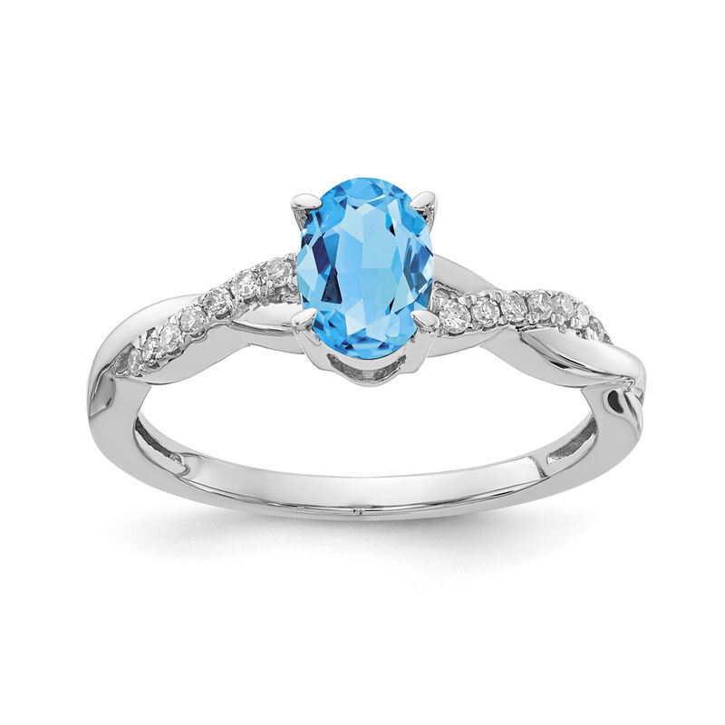 Oval Blue Topaz and Diamond Twist Ring in 10k White Gold image number null