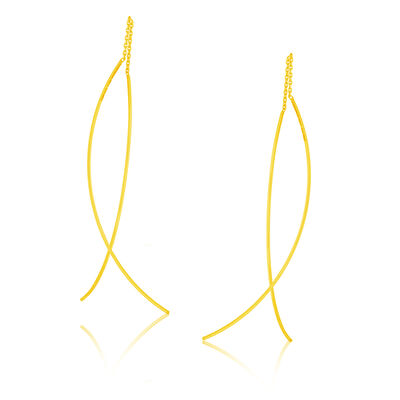 Curved Dangle Threaded Earrings in 14k Yellow Gold
